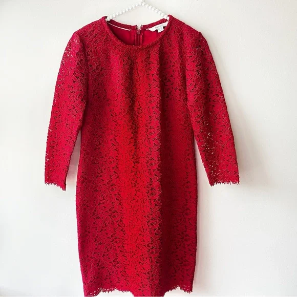 BODEN Dress Cotton Embroidered and Lace Fabric 3/4 Sleeved Red Size 4 - Picture 12 of 12